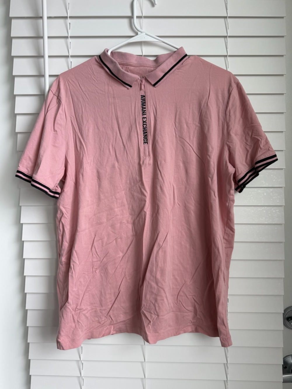 Men’s Armani Exchange Pink Polo with Black Contrast Trim & Zipper